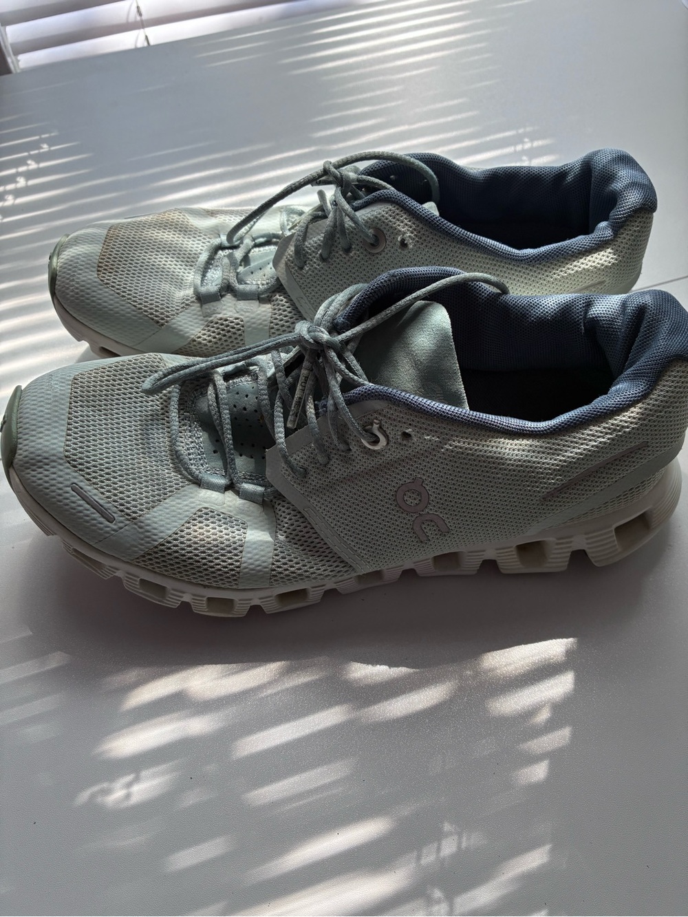 On Running Women's Sneakers in Light Gray and Slate Blue